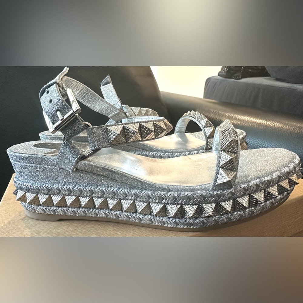 Christian Louboutin Silver Pyraclou 60 mm Espadrilles